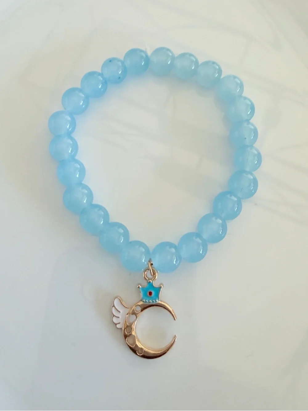 Sky Blue Beaded Bracelet with Crescent Charm Princess Girlhood Jewelry